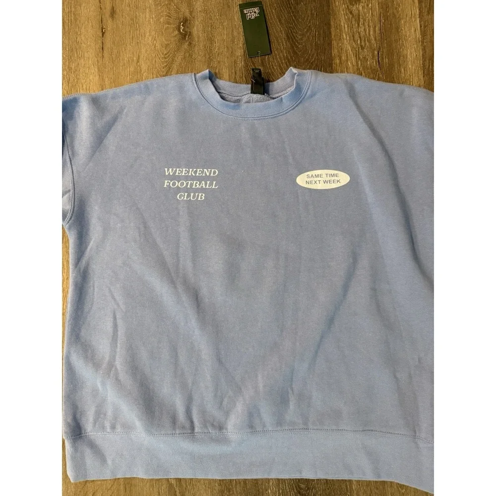 Womens Oversized Pullover Fleece Sweatshirt Football Club Light Blue Size XS - Picture 13 of 13